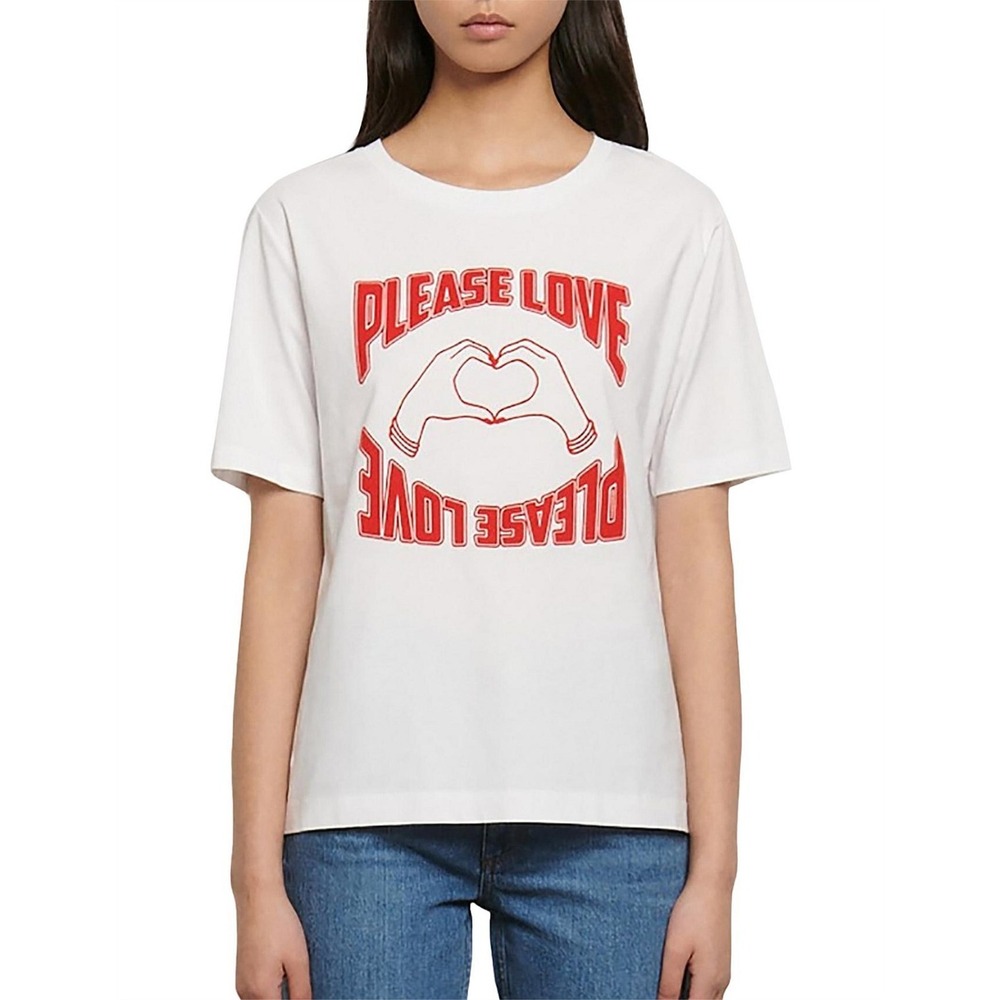 Sandro Paris Lovi Please Love Flocked Short Sleeve Tee In White Size 1